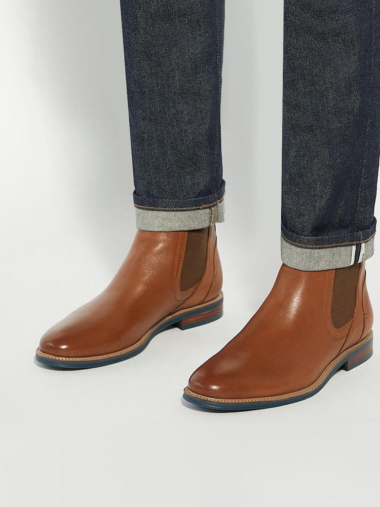 Dune London Brown Mckinley Constrast Sole Chelsea Boots - Image 1 of 6 Dune London Brown Mckinley Constrast Sole Chelsea Boots - Image 1 of 6