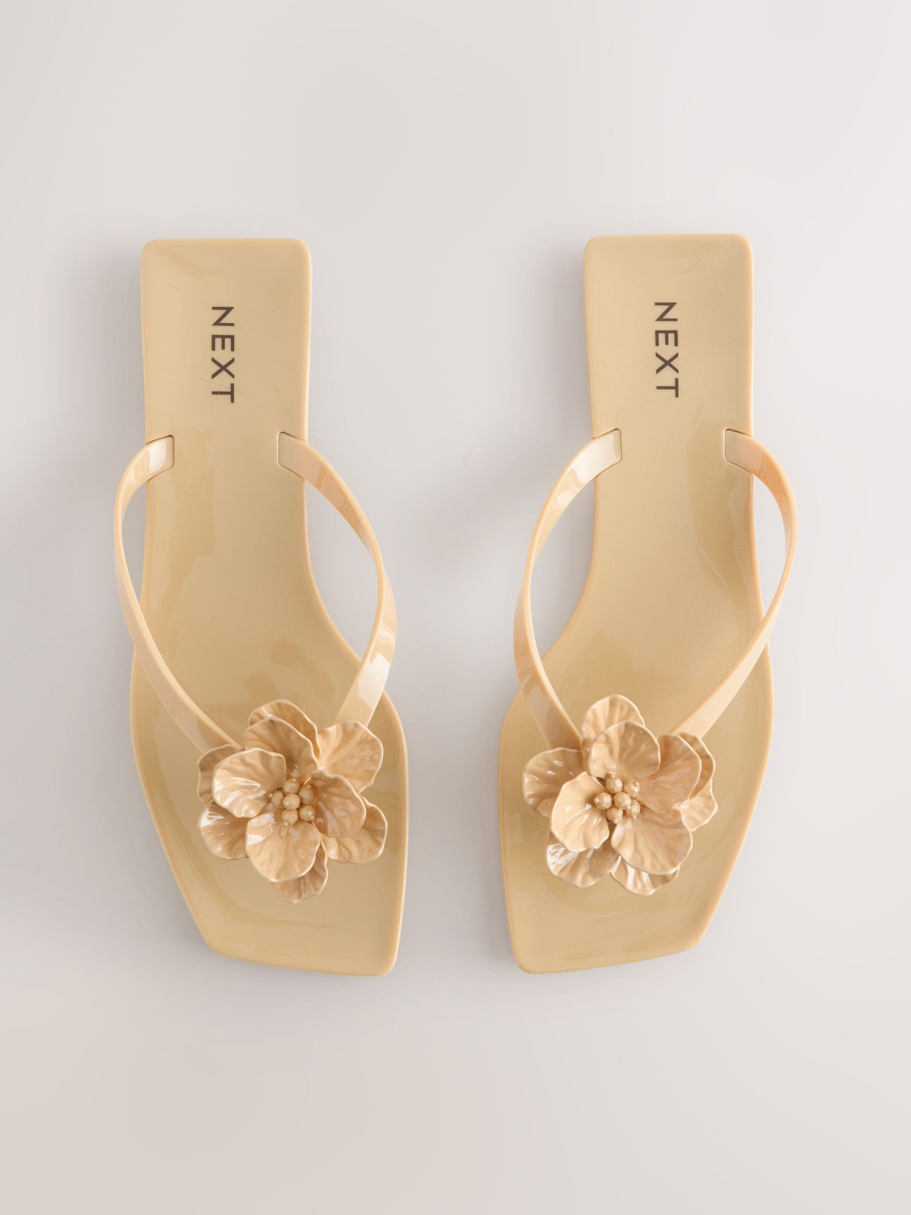 Buy Neutral Beach Flower Trim Square Toe Flip Flops from Next