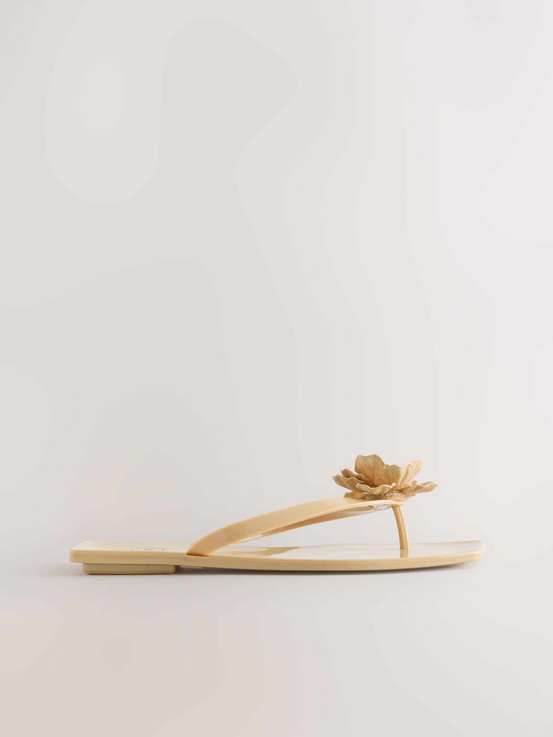 Buy Neutral Beach Flower Trim Square Toe Flip Flops from Next