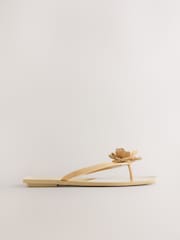 Neutral - Beach Flower Trim Square Toe Flip Flops - Imaginea 6 din 9