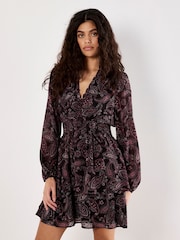 Apricot Red Batik Paisley Ruffle Detail Dress - Image 1 of 4