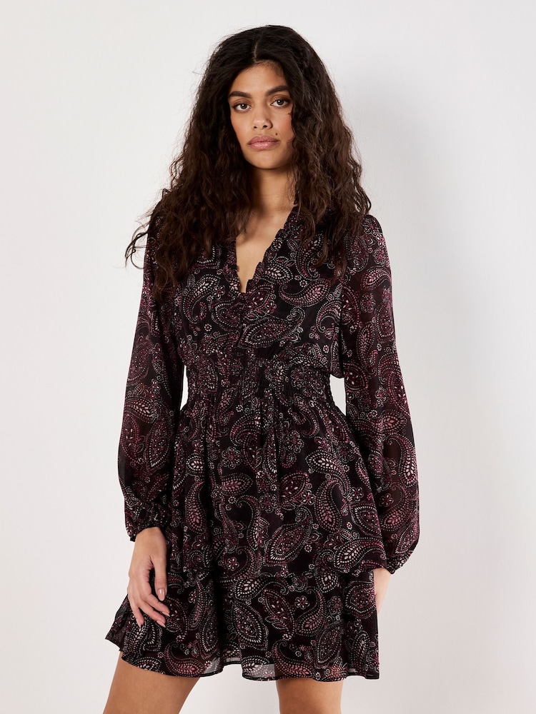 Apricot Red Batik Paisley Ruffle Detail Dress - Image 1 of 4 Apricot Red Batik Paisley Ruffle Detail Dress - Image 1 of 4