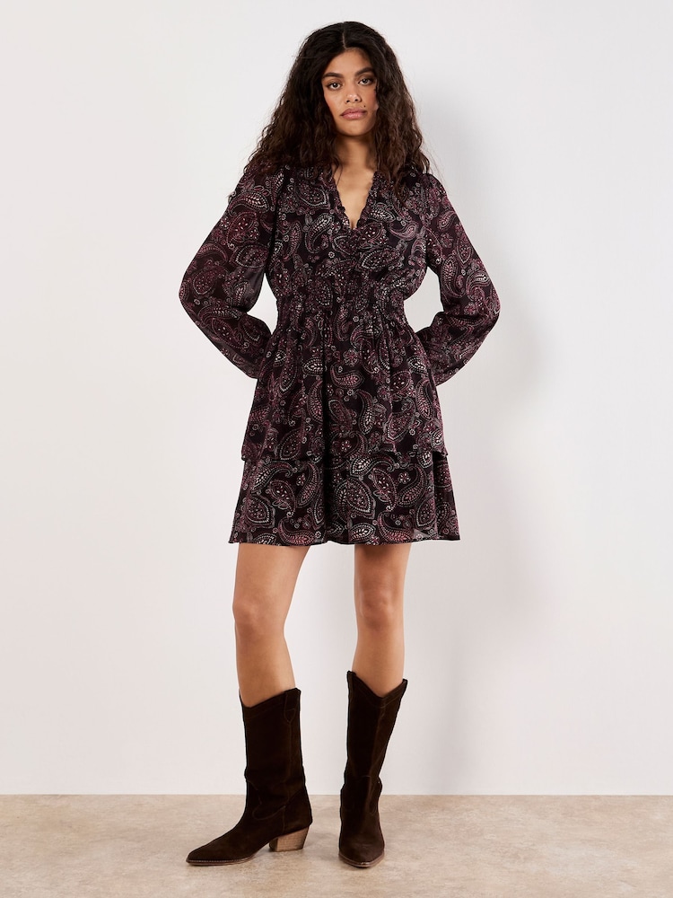 Apricot Red Batik Paisley Ruffle Detail Dress - Image 2 of 4 Apricot Red Batik Paisley Ruffle Detail Dress - Image 2 of 4