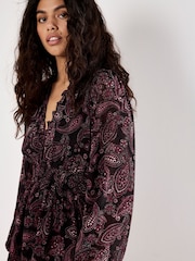 Apricot Red Batik Paisley Ruffle Detail Dress - Image 3 of 4