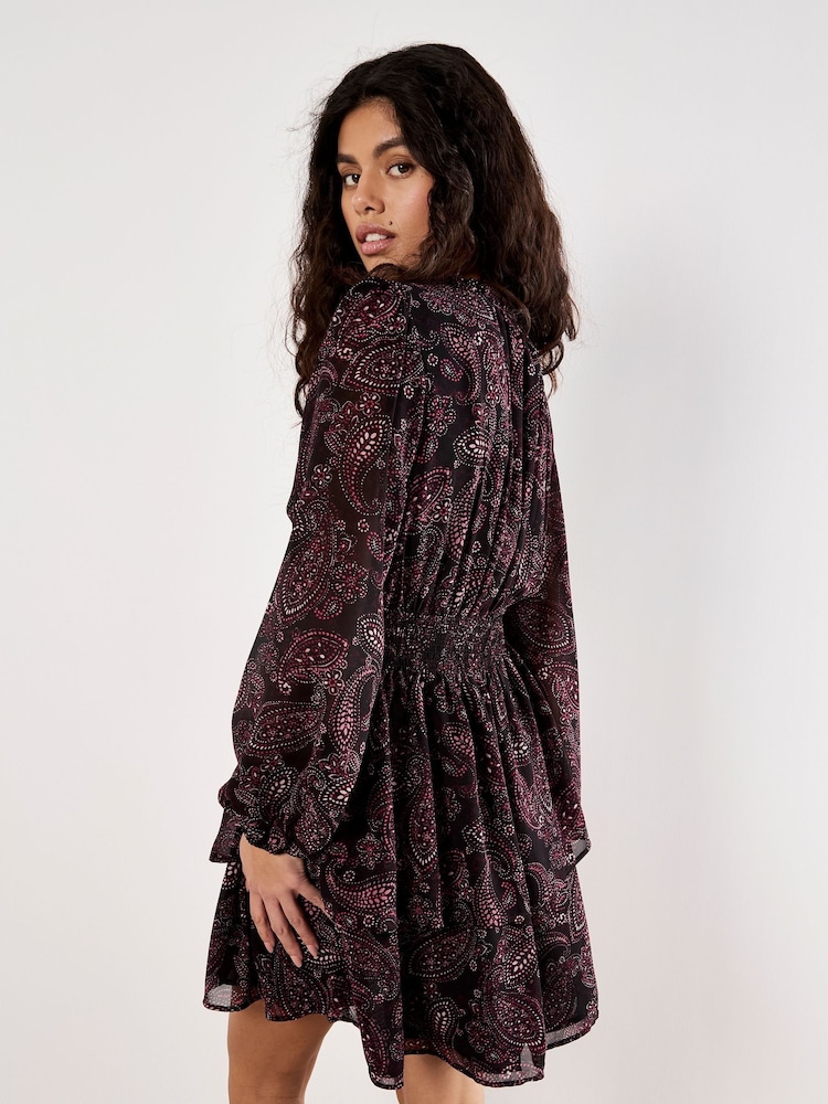 Apricot Red Batik Paisley Ruffle Detail Dress - Image 4 of 4