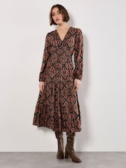 Apricot Orange Empire Smock Waist Tiered Dress - Image 1 of 4