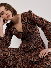 Apricot Orange Empire Smock Waist Tiered Dress - Image 3 of 4