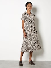 Apricot Natural Ikat Zebra Midi Shirt Dress - Image 1 of 4