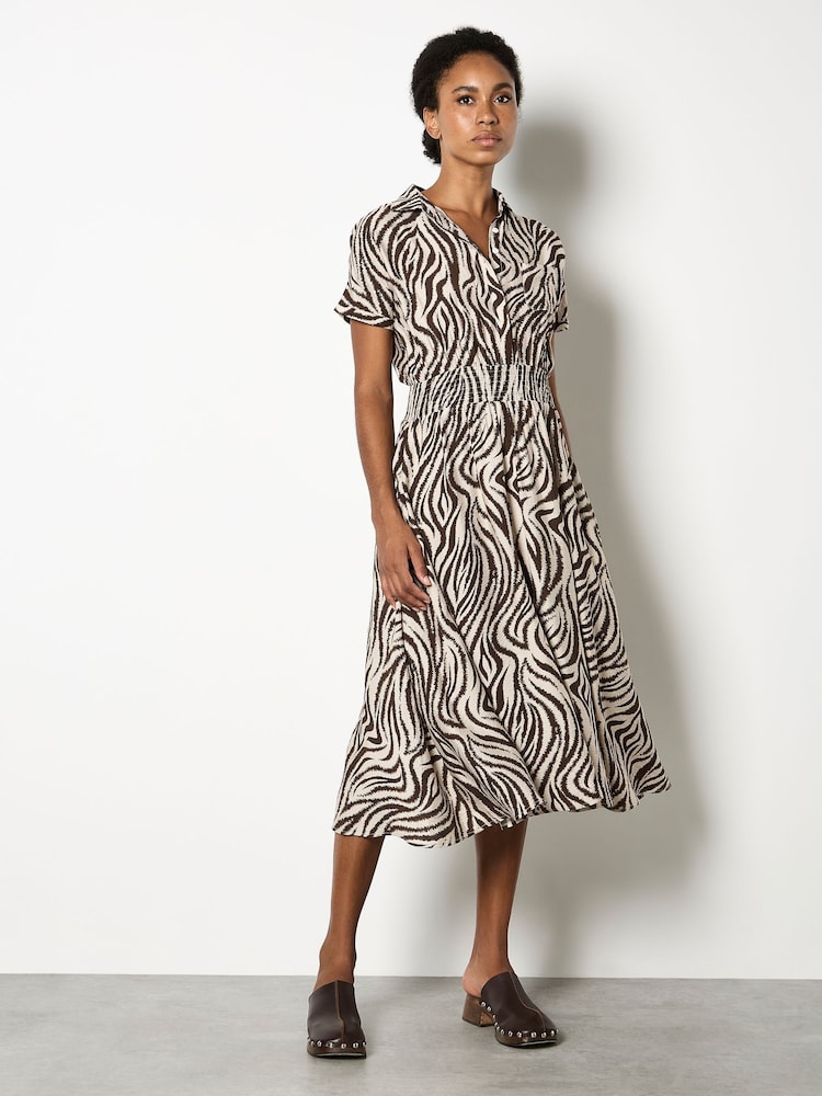 Apricot Natural Ikat Zebra Midi Shirt Dress - Image 1 of 4 Apricot Natural Ikat Zebra Midi Shirt Dress - Image 1 of 4