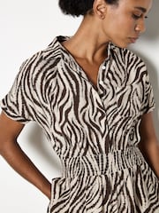 Apricot Natural Ikat Zebra Midi Shirt Dress - Image 3 of 4