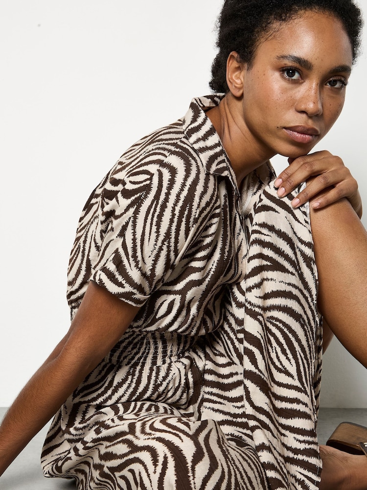 Apricot Natural Ikat Zebra Midi Shirt Dress - Image 4 of 4 Apricot Natural Ikat Zebra Midi Shirt Dress - Image 4 of 4