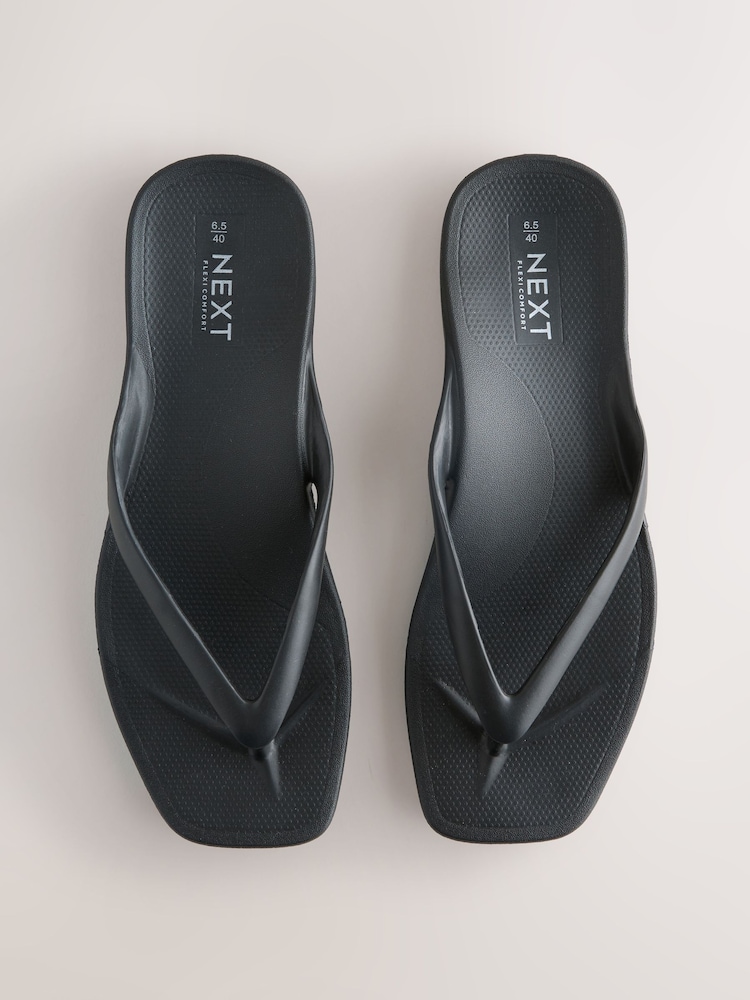 Black Standard/Wide Fit Flexi Comfort Flip Flops - Image 1 of 10