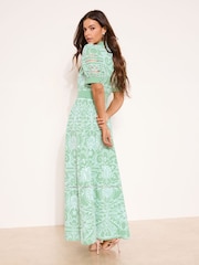 Lipsy Mint Green Premium Belted Puff Sleeve Embroidery Shirt Maxi Dress - Image 4 of 4