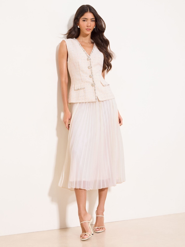 Premium Boucle Hybrid V-Neck Midi Dress - Image 1 of 4