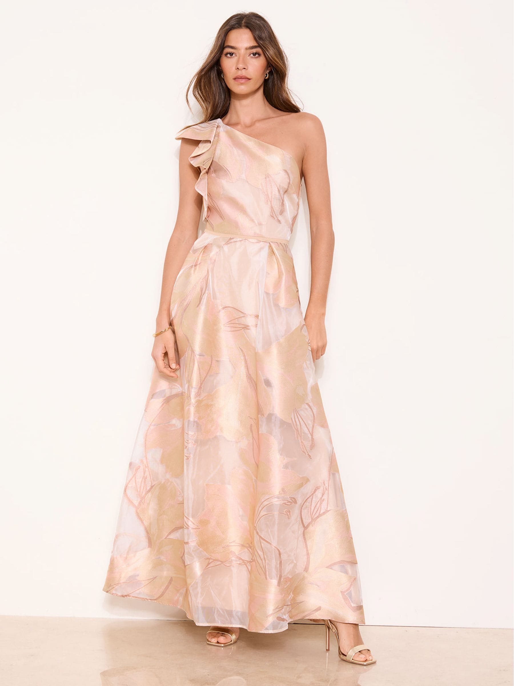 Buy Lipsy Champagne Gold Premium Jacquard One Shoulder Maxi Dress
