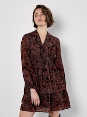 Apricot Orange Batik Paisley Ruffle Detail Dress - Image 2 of 4