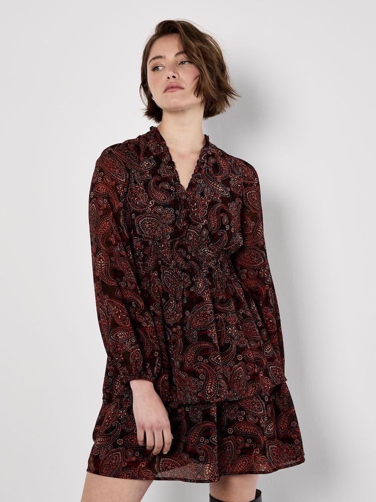 Apricot Orange Batik Paisley Ruffle Detail Dress - Image 2 of 4 Apricot Orange Batik Paisley Ruffle Detail Dress - Image 2 of 4