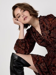 Apricot Orange Batik Paisley Ruffle Detail Dress - Image 4 of 4