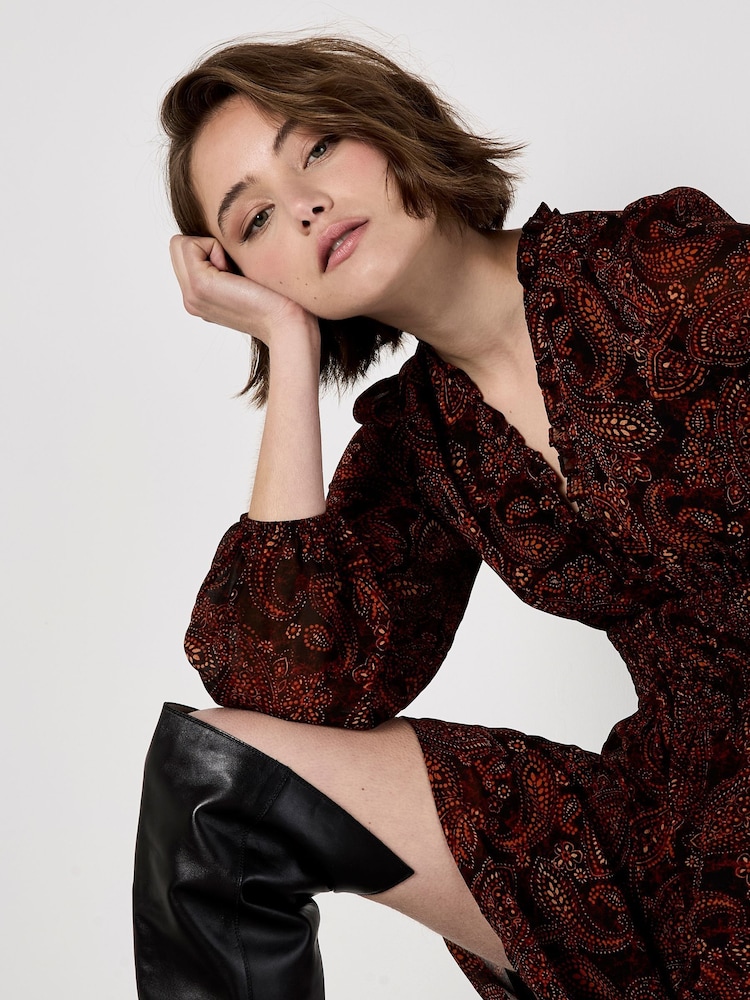 Apricot Orange Batik Paisley Ruffle Detail Dress - Image 4 of 4 Apricot Orange Batik Paisley Ruffle Detail Dress - Image 4 of 4