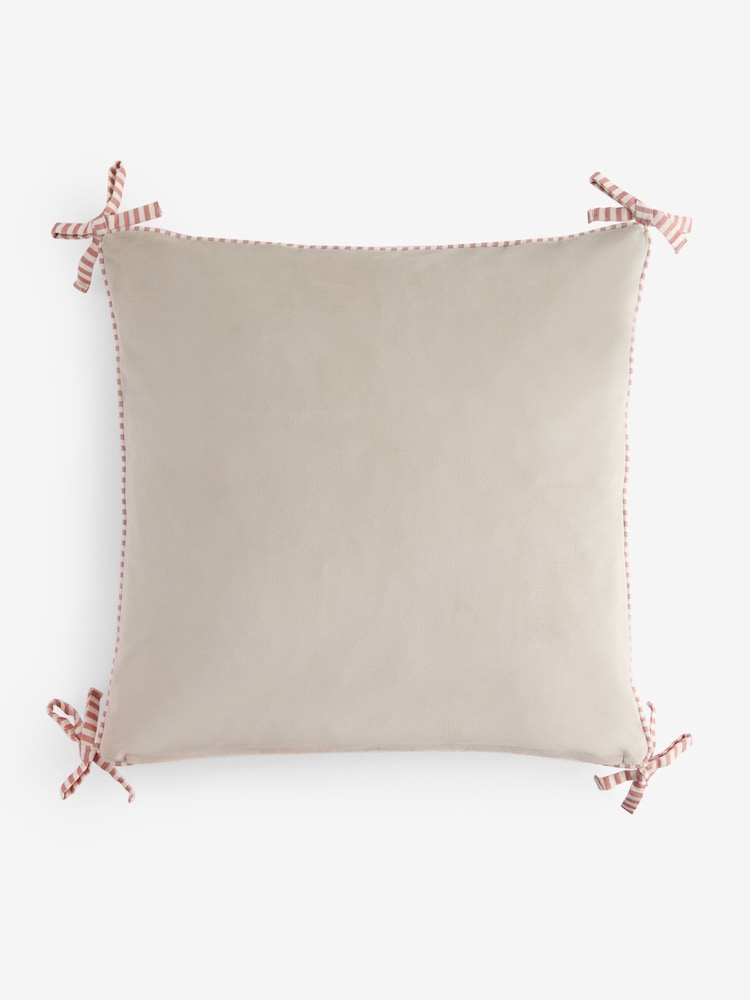 Pink 50 x 50cm Bow Reversible Velvet Cushions - Image 5 of 5 Pink 50 x 50cm Bow Reversible Velvet Cushions - Image 5 of 5