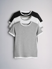 The Set 3 Pack Double Layer Short Sleeve T-Shirts Navy/Grey Marl/White - Image 2 of 11