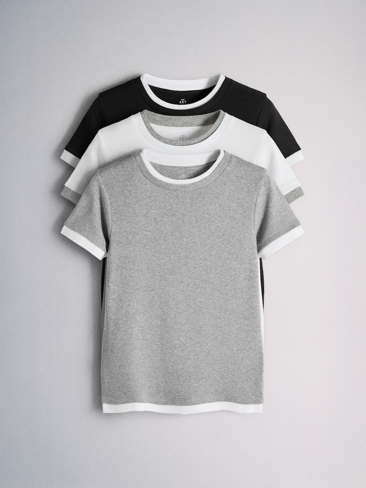 The Set 3 Pack Double Layer Short Sleeve T-Shirts Navy/Grey Marl/White - Image 2 of 11