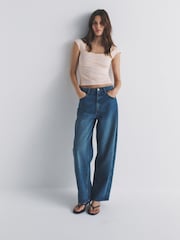 The Set 3 Pack Square Neck Rouched Lace Trim Detail T-Shirt Chocolate Brown/Pink/White - Image 3 of 6