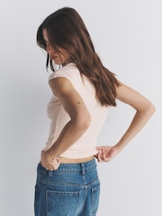 The Set 3 Pack Square Neck Rouched Lace Trim Detail T-Shirt Chocolate Brown/Pink/White - Image 5 of 6