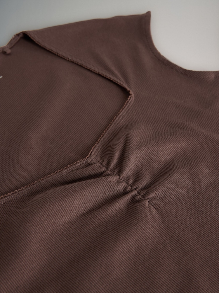The Set 3 Pack Square Neck Rouched Lace Trim Detail T-Shirt Chocolate Brown/Pink/White - Image 6 of 6