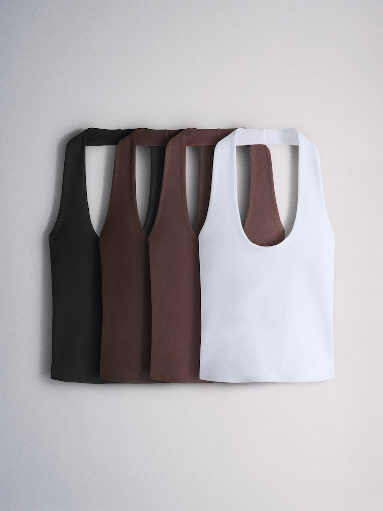 The Set 4 Pack Halterneck Vests Black/Brown/White - Image 2 of 13