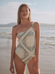 Rockett St George Tile Print One-Shoulder Swimsuit - Imaginea 1 din 8