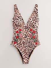 Rockett St George Animal Print Plunge Swimsuit - Image 1 of 4