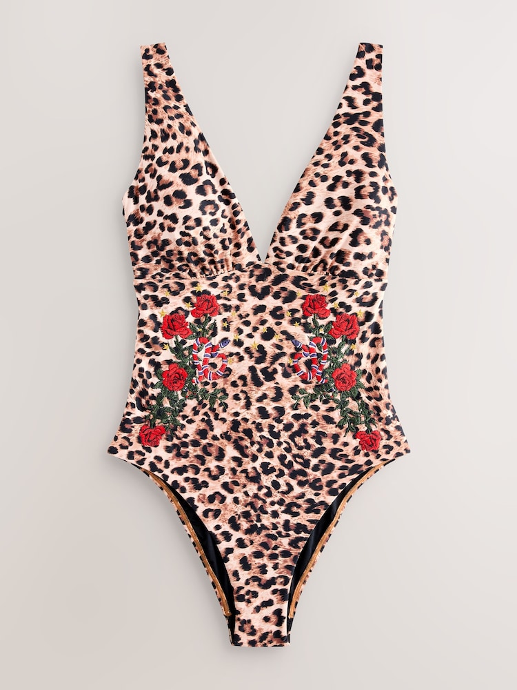 Rockett St George Animal Print Plunge Swimsuit - Image 1 of 4