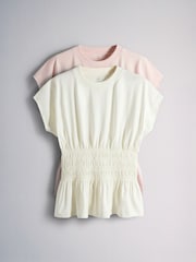 The Set 2 Pack Smocked T-Shirt Pink/White - Image 2 of 6
