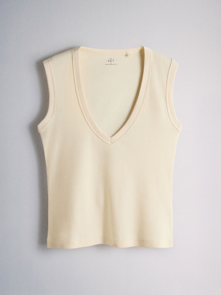 The Set Deep V-Neck Ribbed Vests 4 Pack Pale Blue/Pastel Yellow/Grey - Image 2 of 6