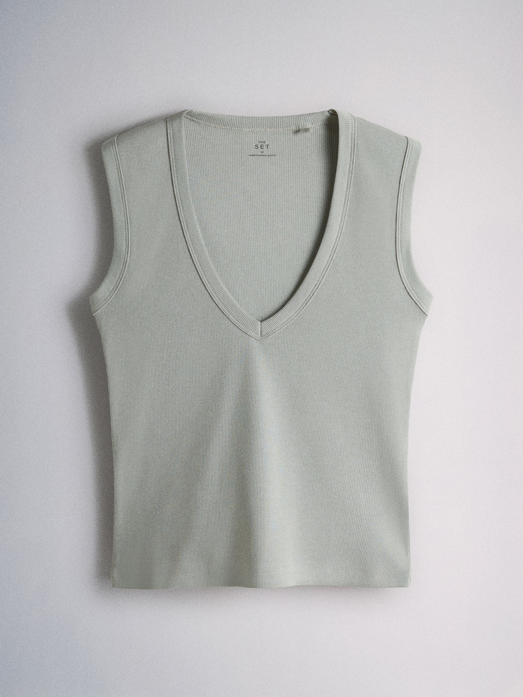 Buy The Set 4 Pack Deep V-Neck Ribbed Vests Pale Blue/Pastel