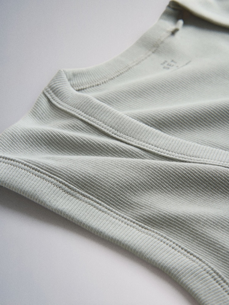 The Set Deep V-Neck Ribbed Vests 4 Pack Pale Blue/Pastel Yellow/Grey - Image 6 of 6