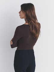 The Set 2 Pack Square Neck Ruched Bodysuits Black/Chocolate Brown - Image 3 of 6