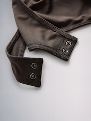 The Set 2 Pack Square Neck Ruched Bodysuits Black/Chocolate Brown - Image 6 of 6