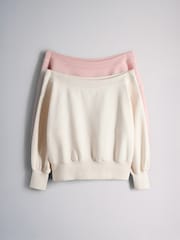 The Set 2 Pack Off the Shoulder  Long Sleeve Sweatshirt Pink/Oatmeal - Image 2 of 6