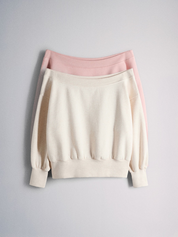 The Set 2 Pack Off the Shoulder  Long Sleeve Sweatshirt Pink/Oatmeal - Image 2 of 6