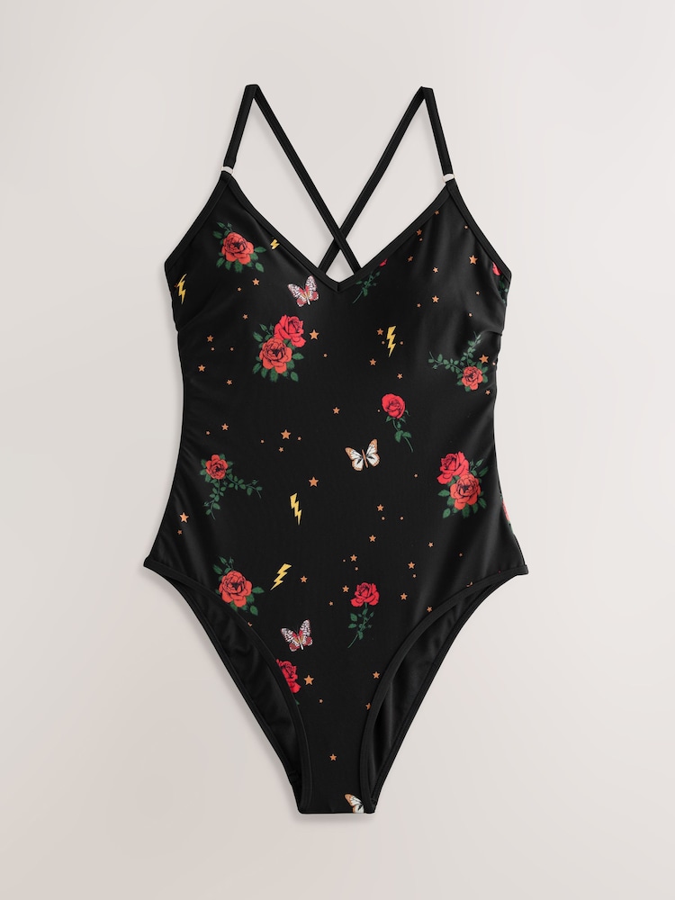 Rockett St George Black Rose Motif Swimsuit - Image 1 of 4