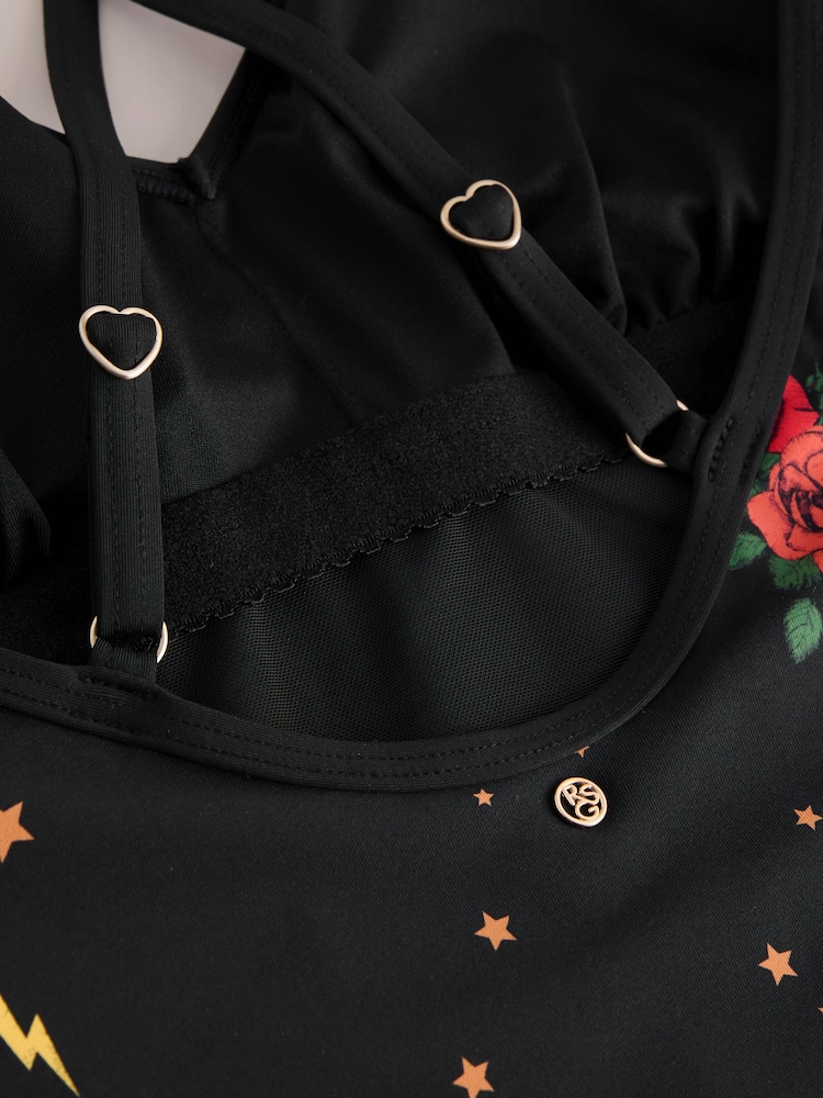 Rockett St George Black Rose Motif Swimsuit - Image 9 of 9