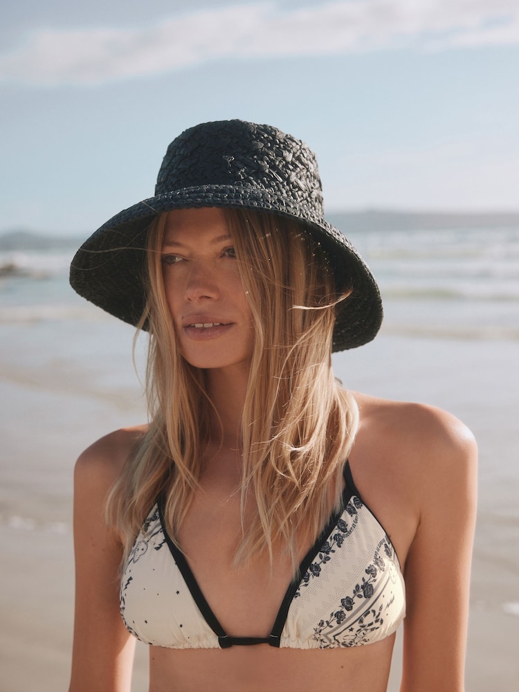 Rockett St George Black Raffia Effect Bucket Hat - Image 1 of 4