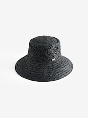 Rockett St George Black Raffia Effect Bucket Hat - Image 5 of 7