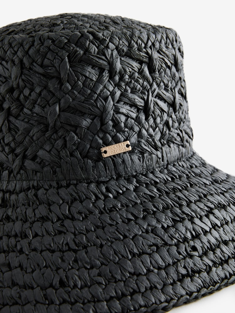 Rockett St George Black Raffia Effect Bucket Hat - Image 7 of 7