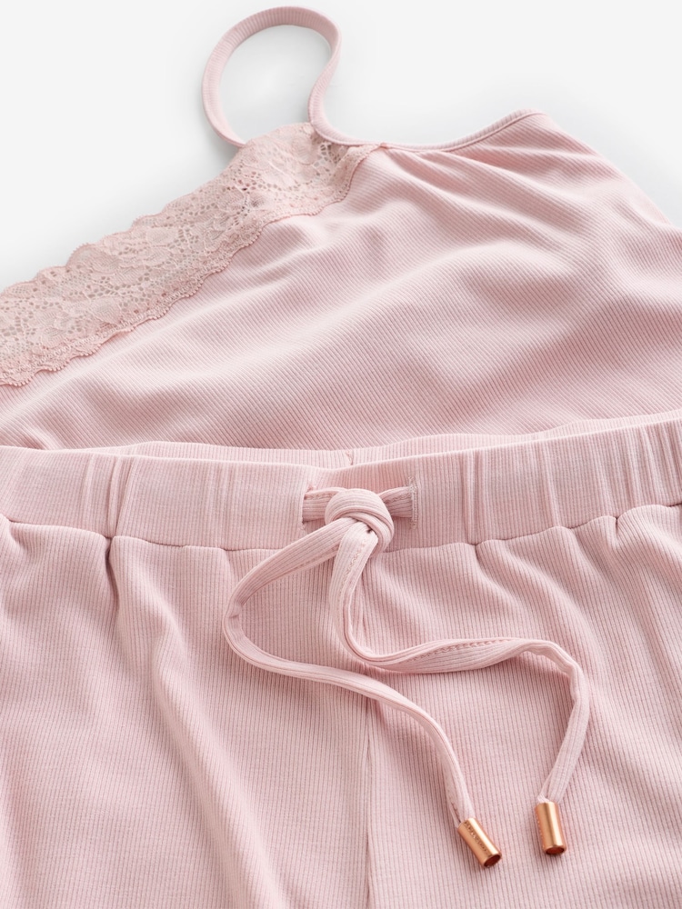 Laura Ashley Pink Modal Lace Trim Ribbed Pyjamas Set - Image 10 of 10 Laura Ashley Pink Modal Lace Trim Ribbed Pyjamas Set - Image 10 of 10