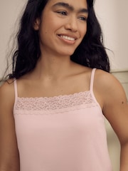 Laura Ashley Pink Modal Lace Trim Ribbed Pyjamas Set - Image 2 of 10