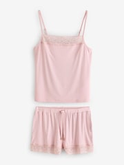 Laura Ashley Pink Modal Lace Trim Ribbed Pyjamas Set - Image 6 of 10