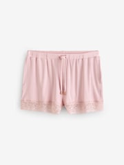 Laura Ashley Pink Modal Lace Trim Ribbed Pyjamas Set - Image 8 of 10